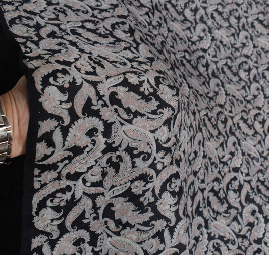 Sushila Vintage Paisley Printed Saree 100%Pure Silk Black Sari Soft Craft Fabric