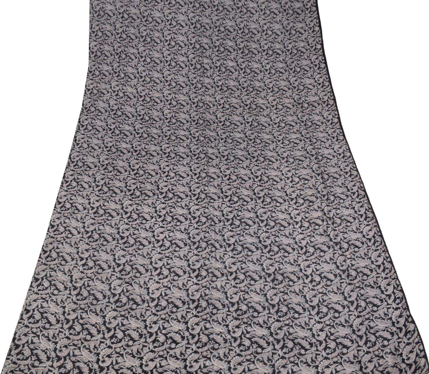 Sushila Vintage Paisley Printed Saree 100%Pure Silk Black Sari Soft Craft Fabric