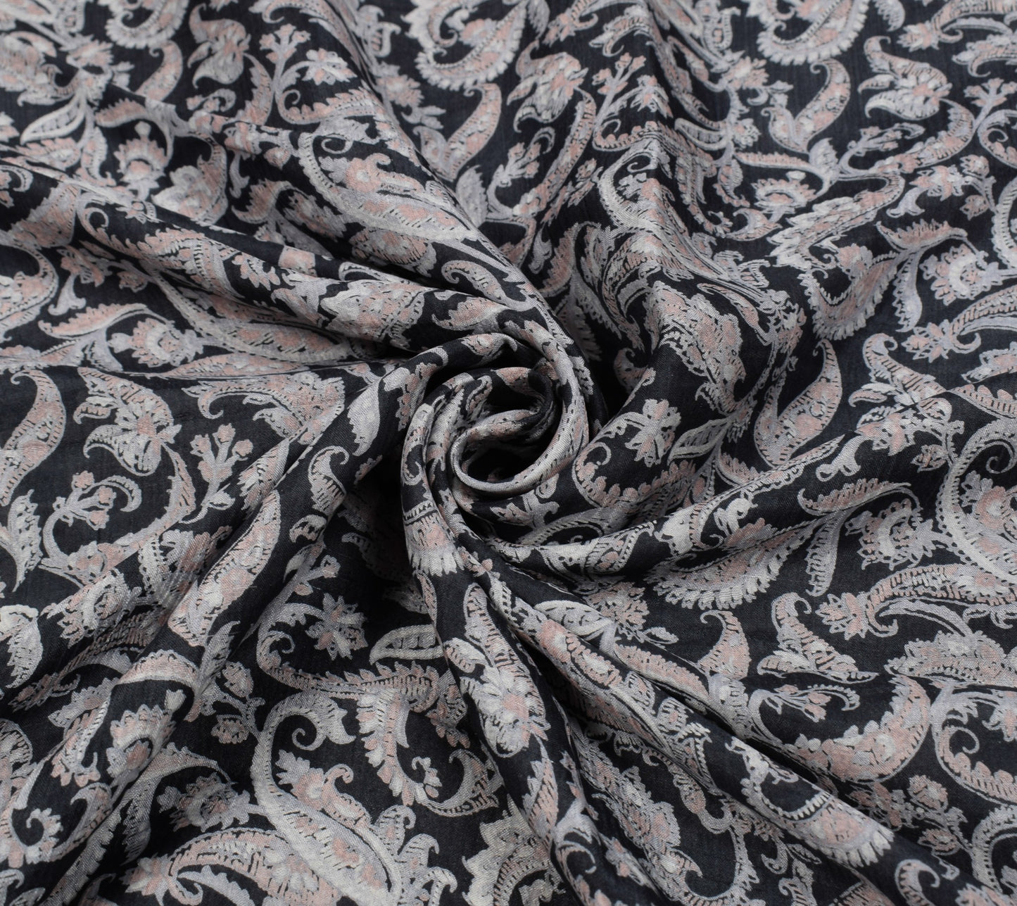 Sushila Vintage Paisley Printed Saree 100%Pure Silk Black Sari Soft Craft Fabric