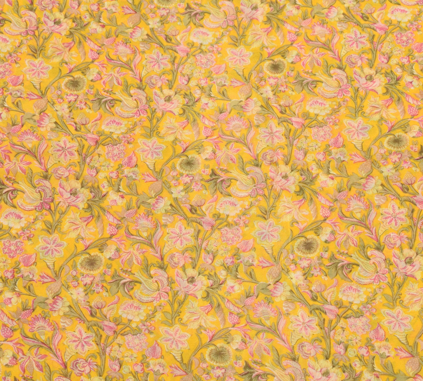 Sushila Vintage Floral Yellow Saree 6YD Pure Silk Printed Sari Soft Craft Fabric