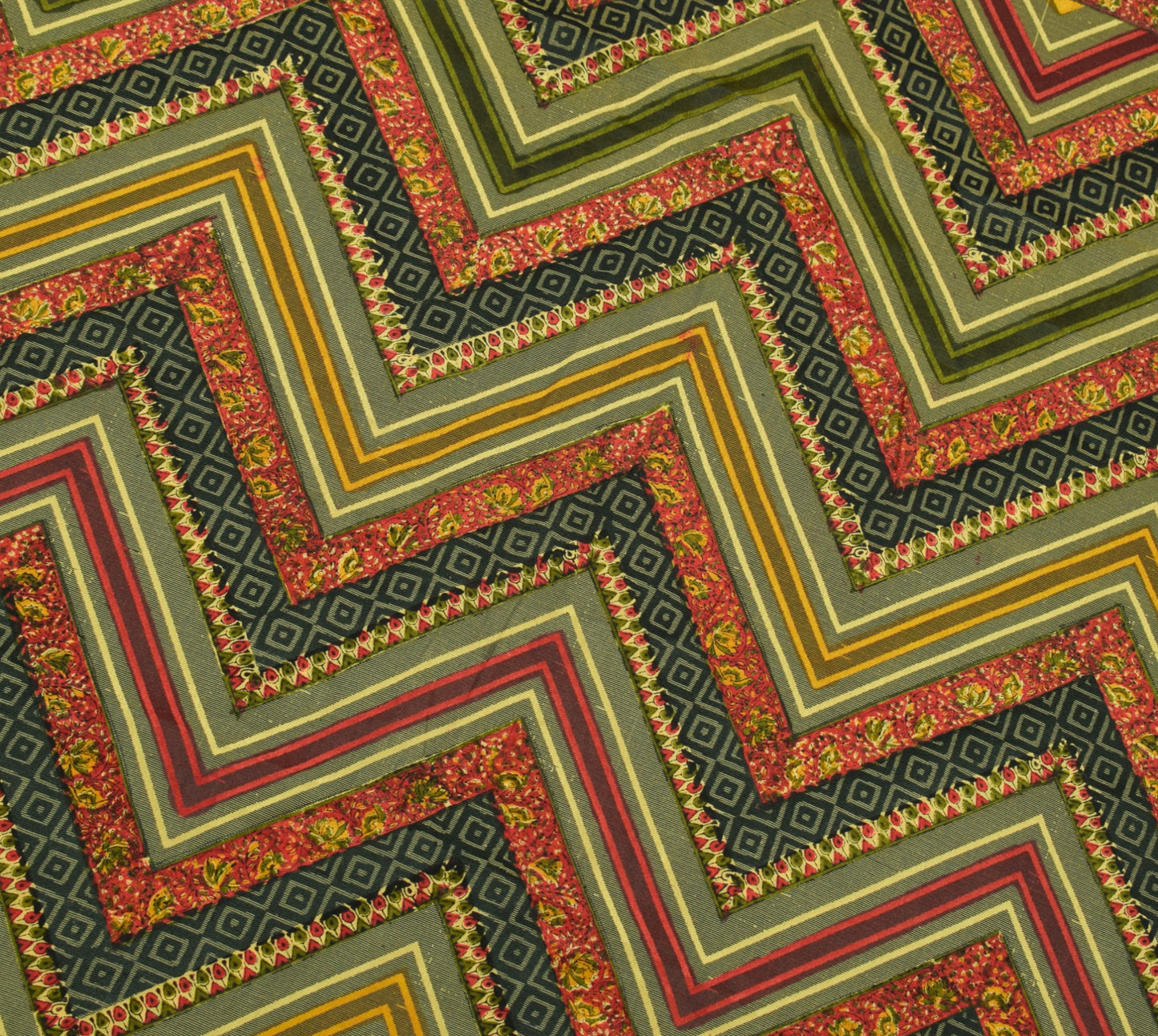 Sushila Vintage Hand Block Printed Saree 100% Pure Silk Cream Soft Craft Fabric