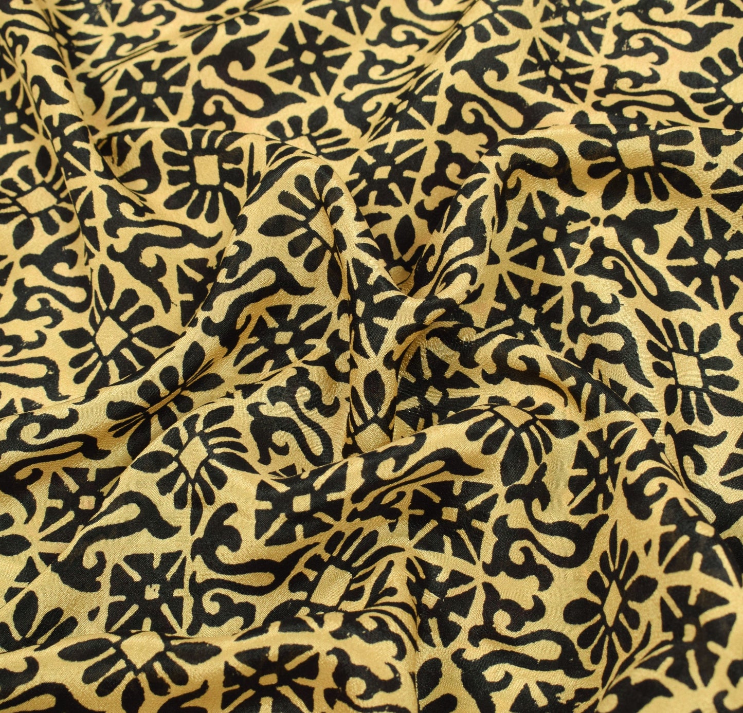 Sushila Vintage Hand Block Printed Saree 100% Pure Silk Cream Soft Craft Fabric