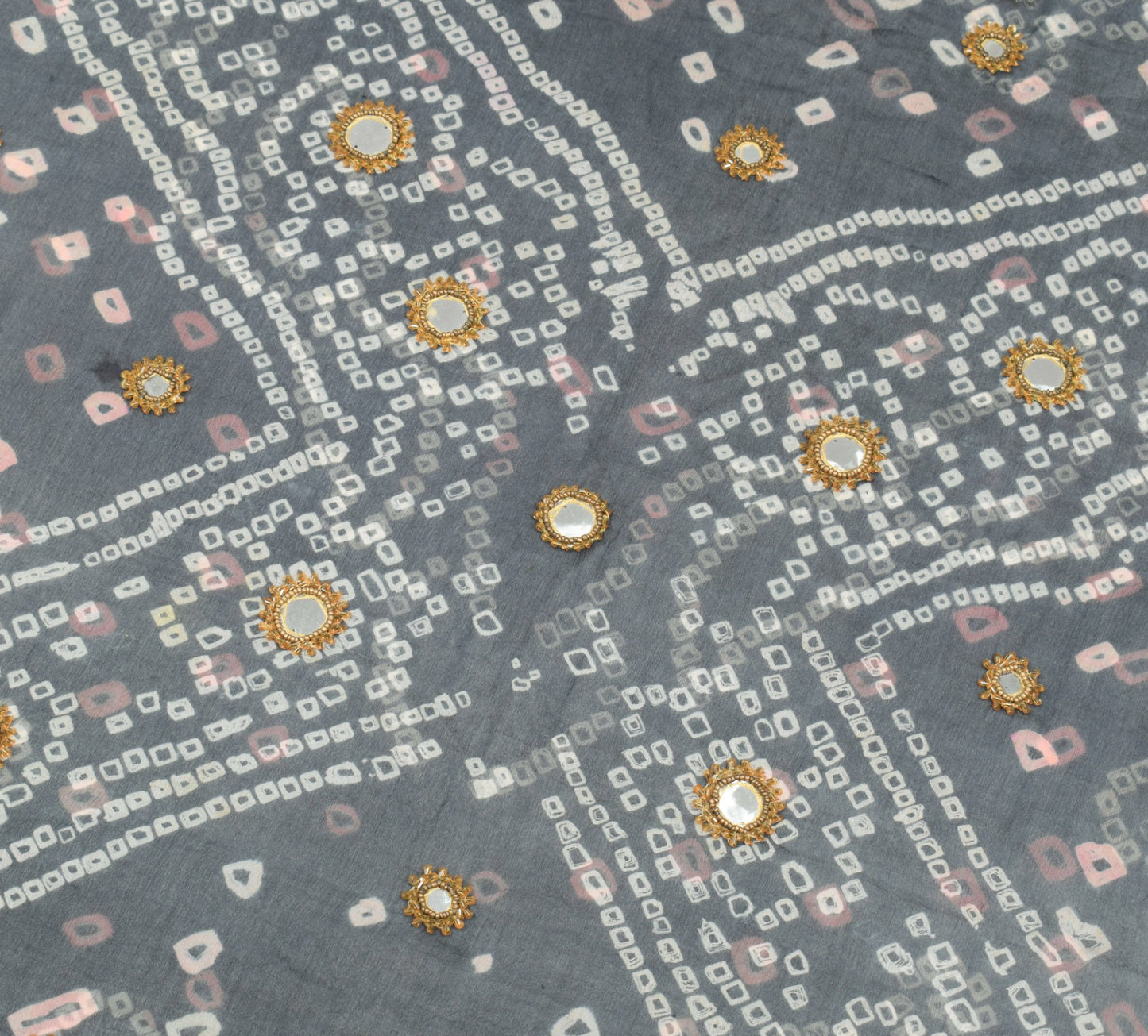 Sushila Vintage Gray Saree Pure Chiffon Silk Bandhani Printed Soft Craft Fabric