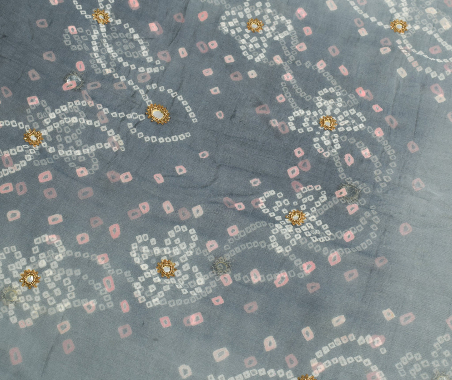 Sushila Vintage Gray Saree Pure Chiffon Silk Bandhani Printed Soft Craft Fabric