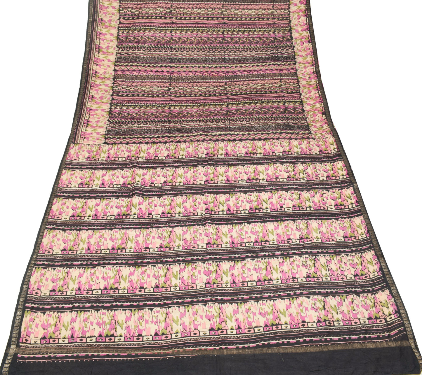 Sushila Vintage Black Abstract Saree Pure Silk Printed Soft 6 Yard Craft Fabric