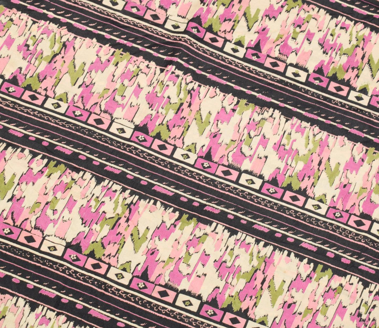 Sushila Vintage Black Abstract Saree Pure Silk Printed Soft 6 Yard Craft Fabric