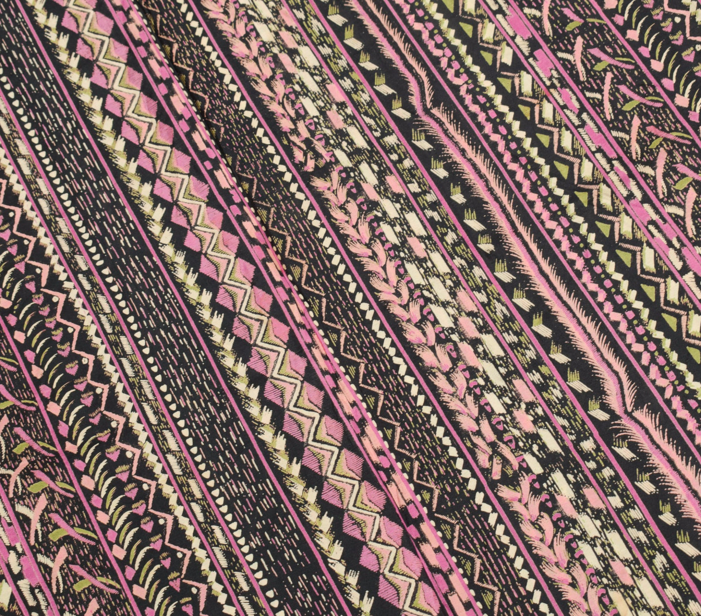 Sushila Vintage Black Abstract Saree Pure Silk Printed Soft 6 Yard Craft Fabric