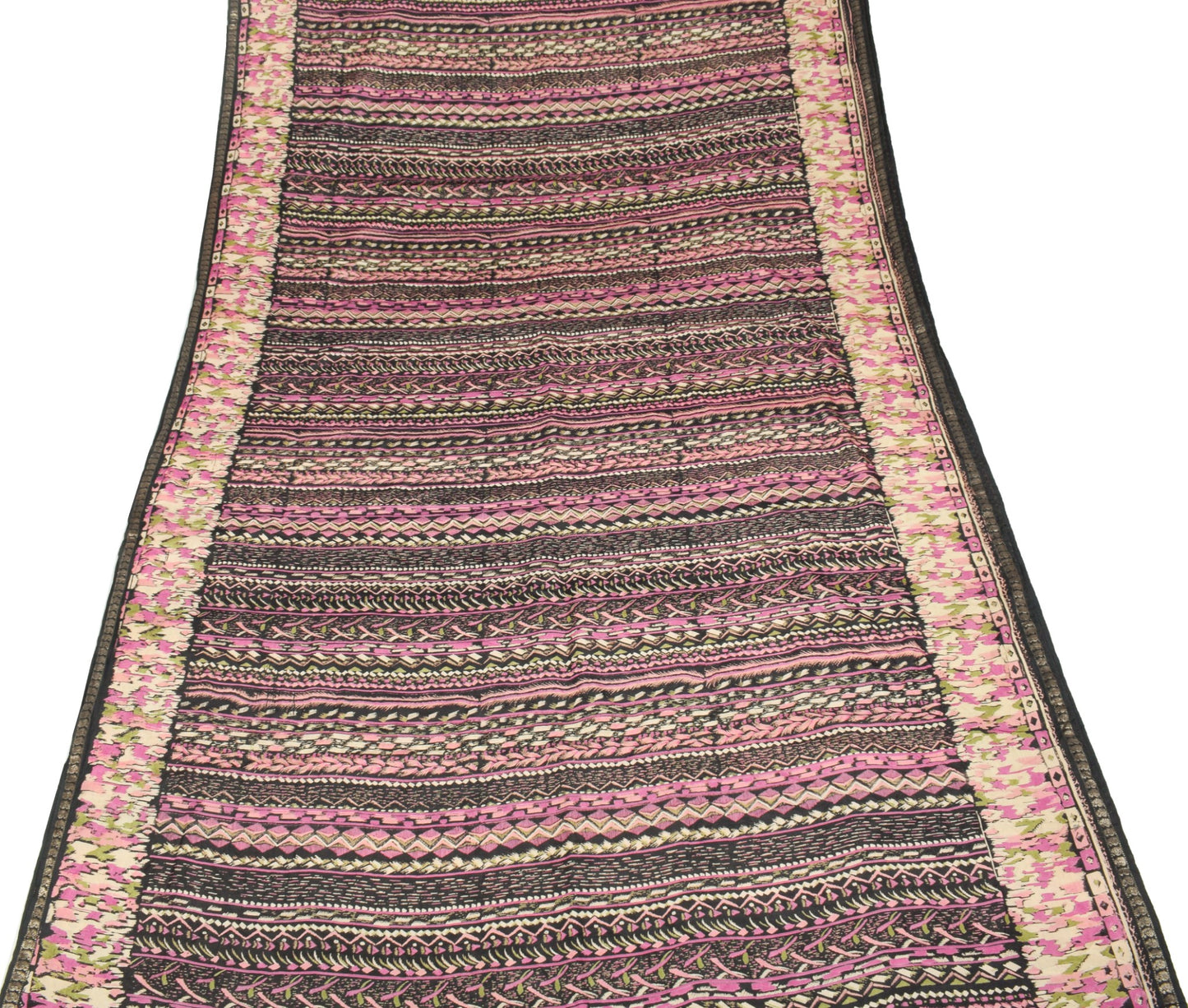 Sushila Vintage Black Abstract Saree Pure Silk Printed Soft 6 Yard Craft Fabric