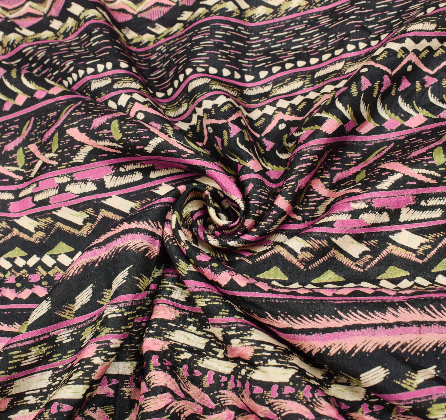 Sushila Vintage Black Abstract Saree Pure Silk Printed Soft 6 Yard Craft Fabric