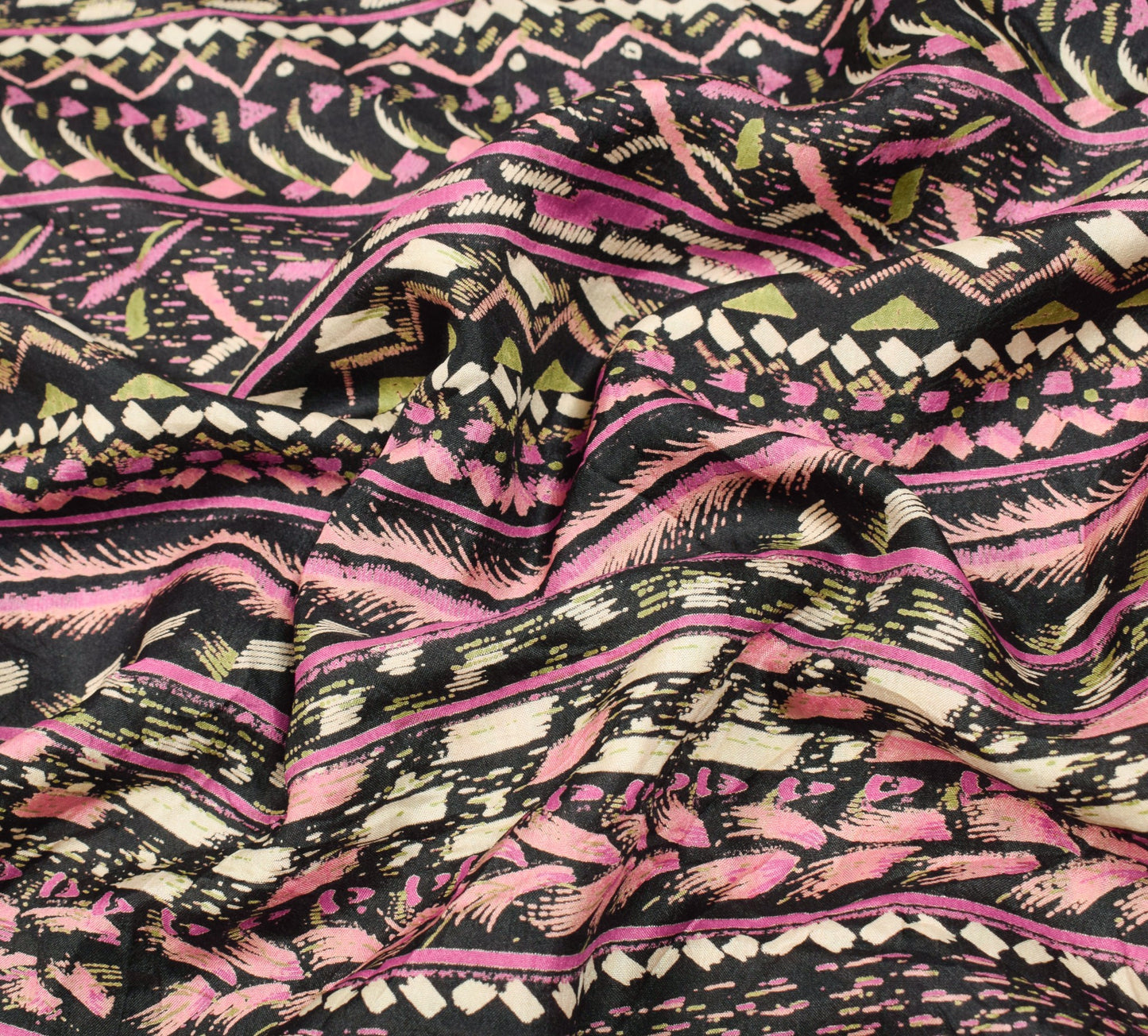 Sushila Vintage Black Abstract Saree Pure Silk Printed Soft 6 Yard Craft Fabric