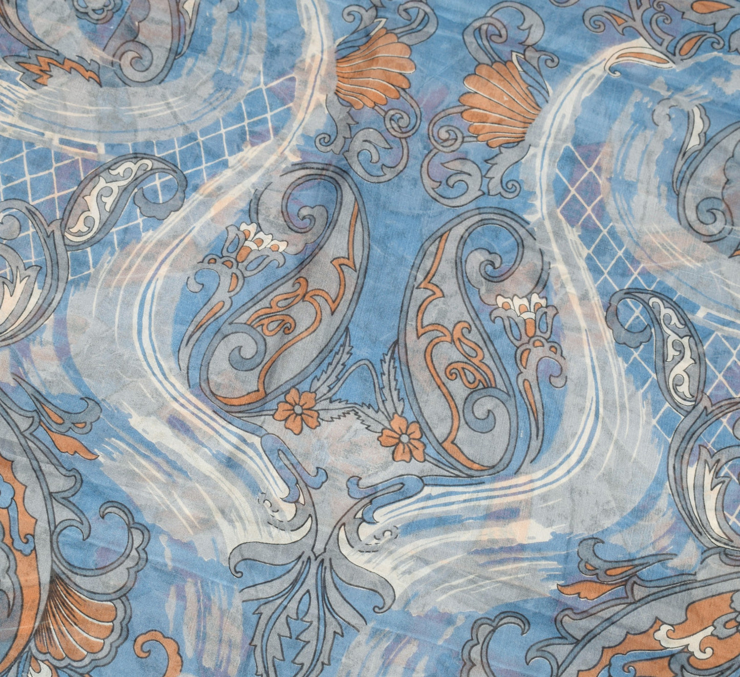 Sushila Vintage Steel Blue & Gray Saree 100% Pure Silk Printed Sari Craft Fabric