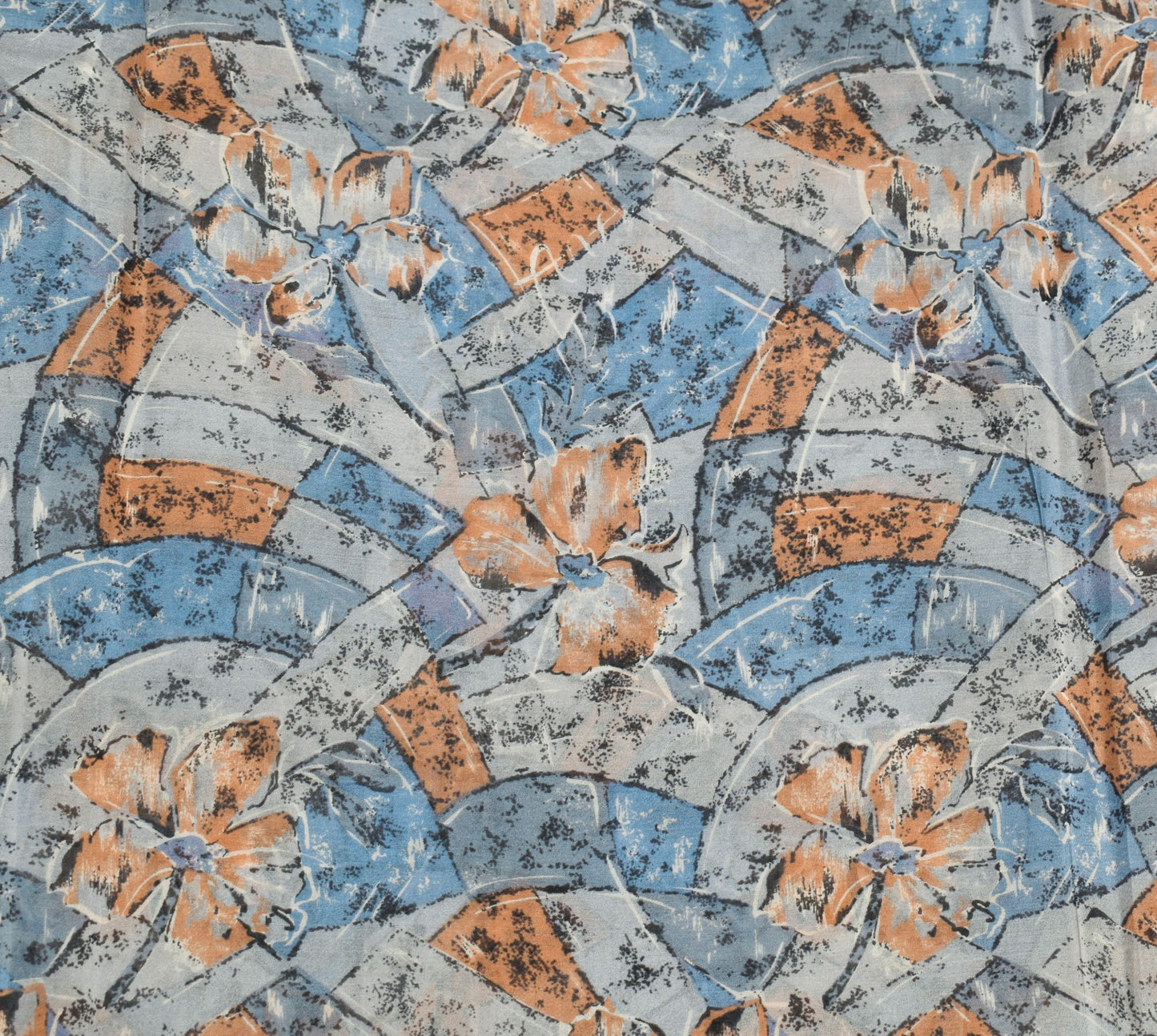 Sushila Vintage Steel Blue & Gray Saree 100% Pure Silk Printed Sari Craft Fabric