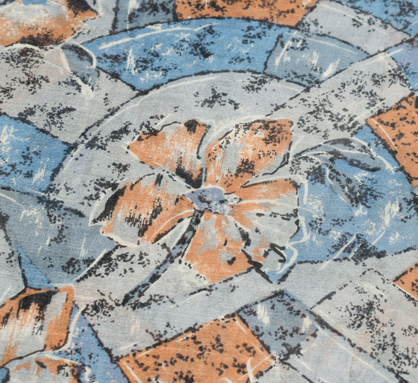 Sushila Vintage Steel Blue & Gray Saree 100% Pure Silk Printed Sari Craft Fabric