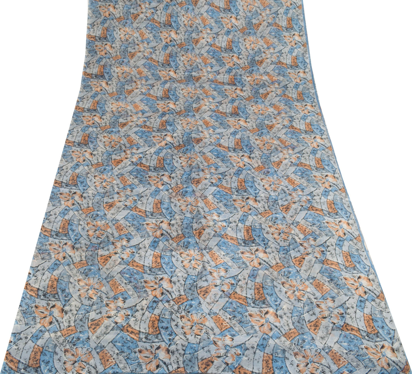 Sushila Vintage Steel Blue & Gray Saree 100% Pure Silk Printed Sari Craft Fabric