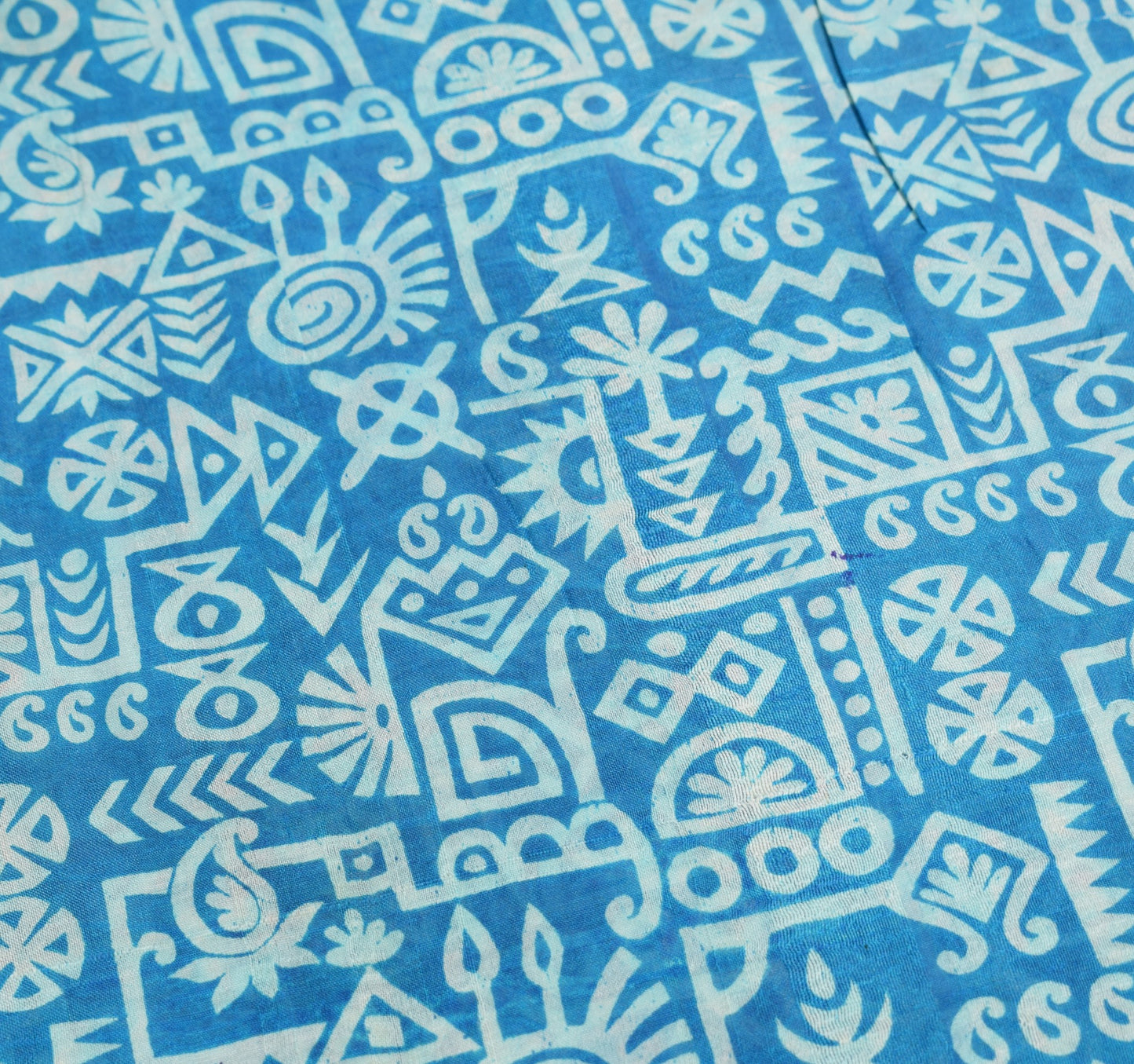 Sushila Vintage Aqua Blue Saree 100% Pure Silk Printed Indian Soft Craft Fabric