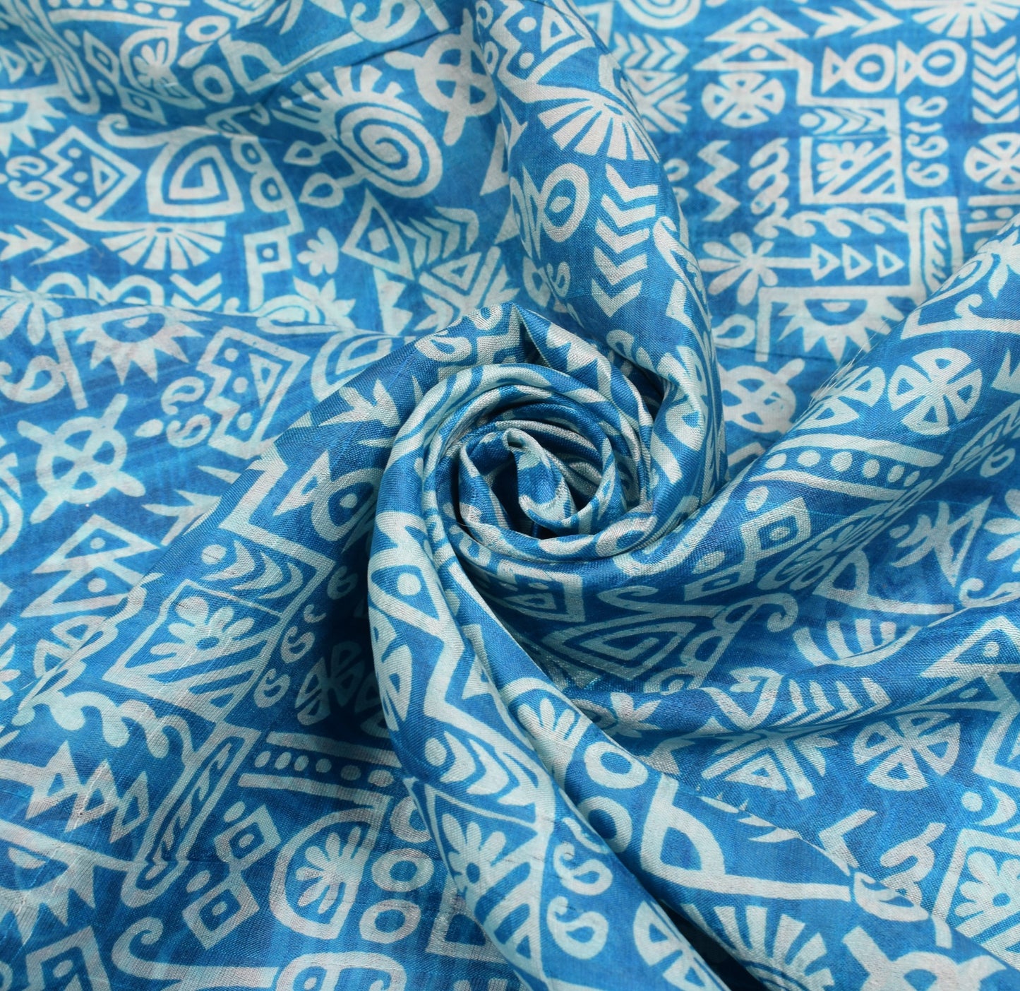 Sushila Vintage Aqua Blue Saree 100% Pure Silk Printed Indian Soft Craft Fabric