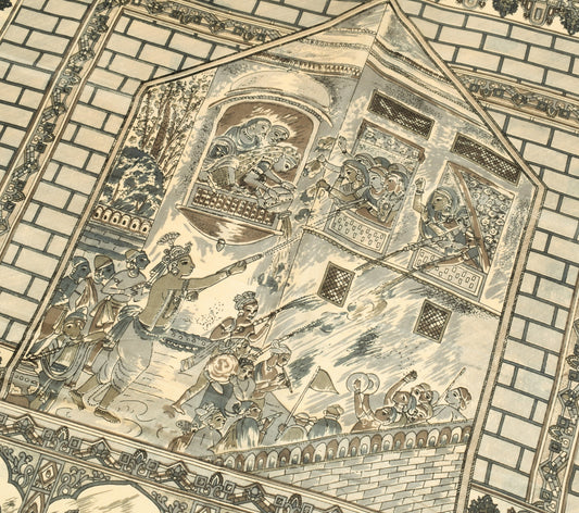 Sushila Vintage Cream Saree 100%Pure Silk Human Motifs Printed Soft Craft Fabric