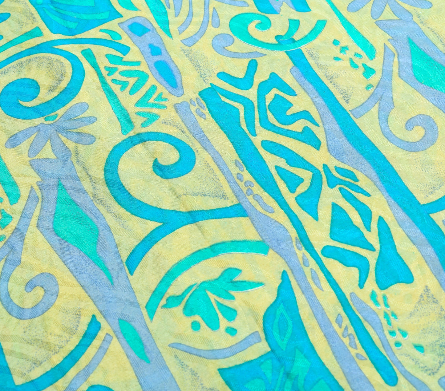 Sushila Vintage Turquoise Blue Saree 100% Pure Silk Printed Soft Craft Fabric