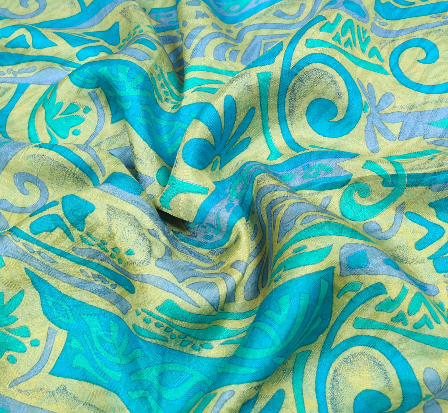 Sushila Vintage Turquoise Blue Saree 100% Pure Silk Printed Soft Craft Fabric