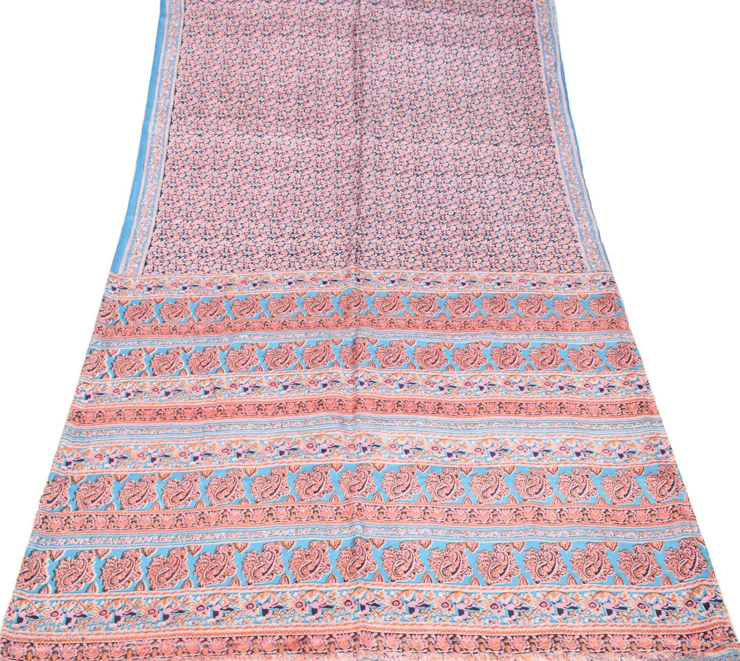 Sushila Vintage Floral Saree Dark Blue 100% Pure Silk Printed Soft Craft Fabric