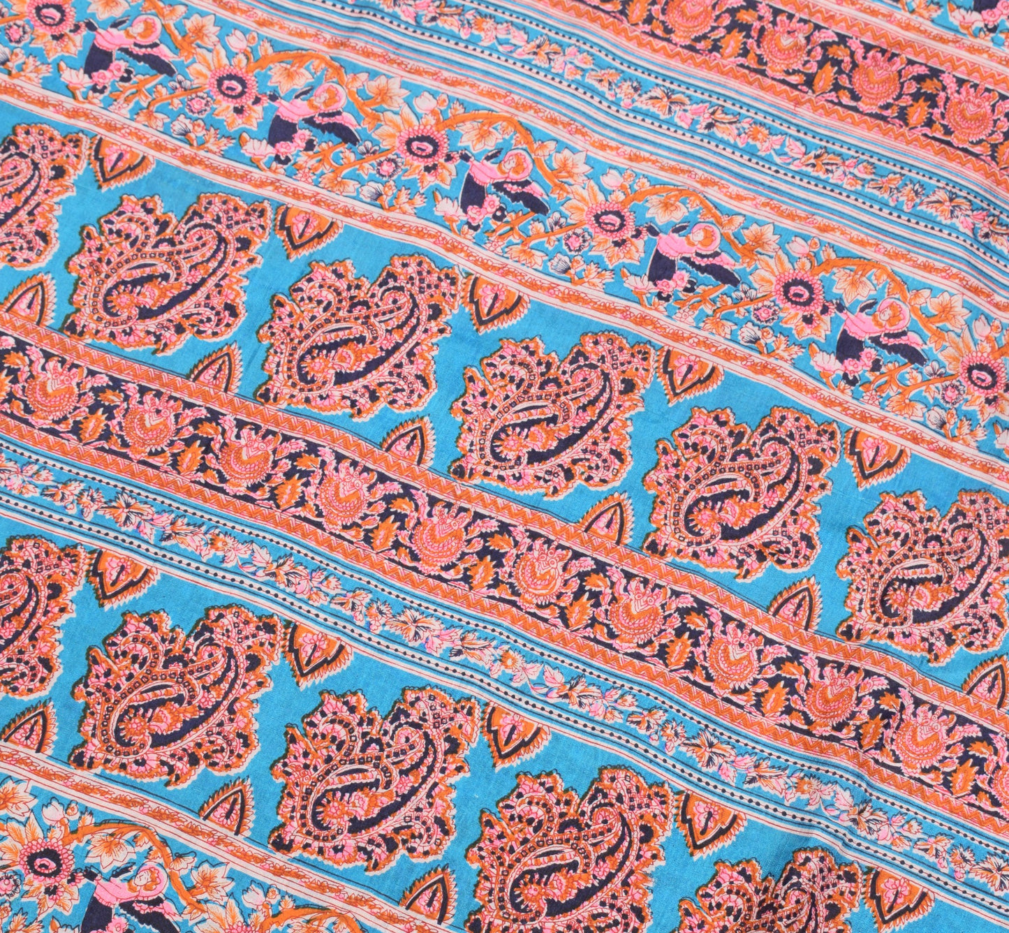 Sushila Vintage Floral Saree Dark Blue 100% Pure Silk Printed Soft Craft Fabric