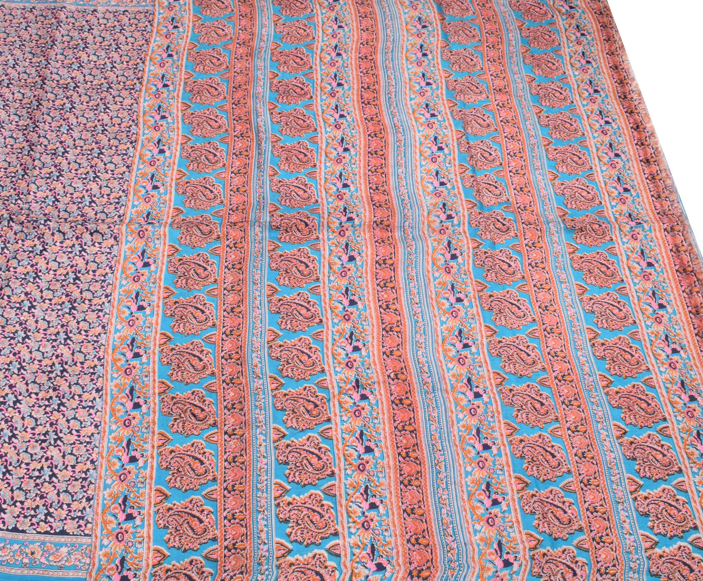 Sushila Vintage Floral Saree Dark Blue 100% Pure Silk Printed Soft Craft Fabric