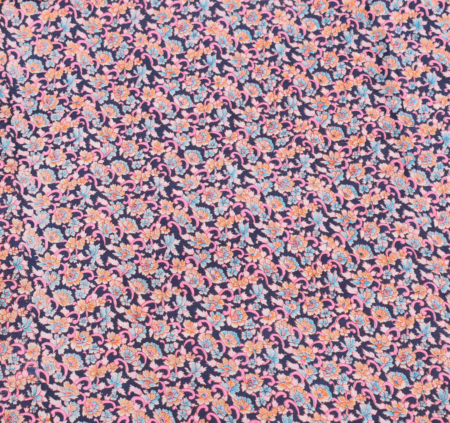 Sushila Vintage Floral Saree Dark Blue 100% Pure Silk Printed Soft Craft Fabric