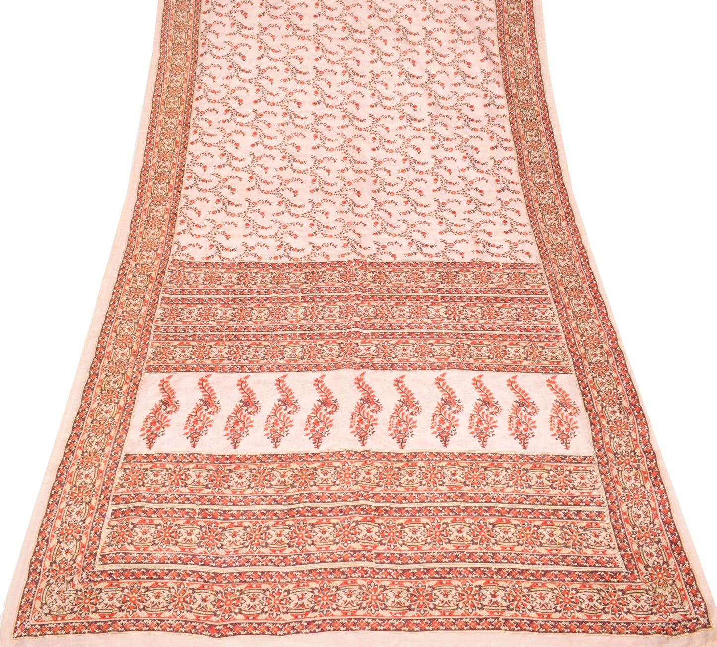 Sushila Vintage Baby Pink Saree 100% Pure Silk Hand Block Printed Soft Fabric