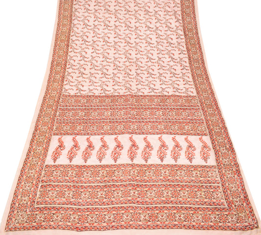 Sushila Vintage Baby Pink Saree 100% Pure Silk Hand Block Printed Soft Fabric