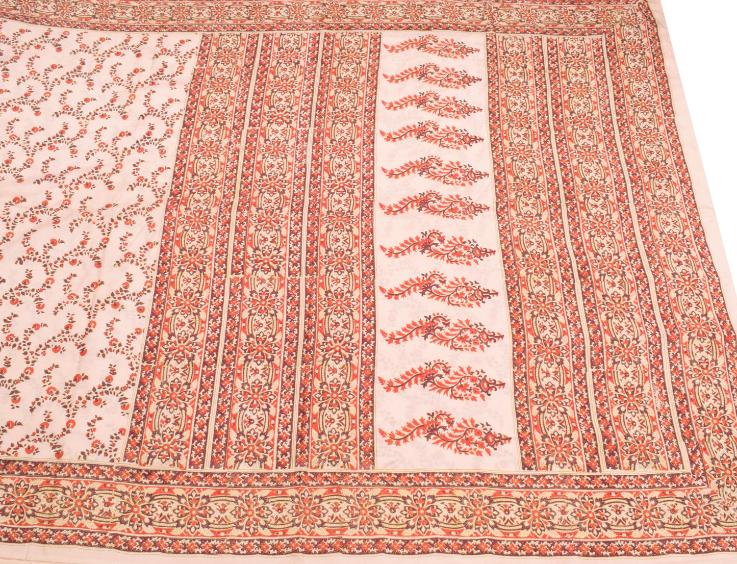 Sushila Vintage Baby Pink Saree 100% Pure Silk Hand Block Printed Soft Fabric
