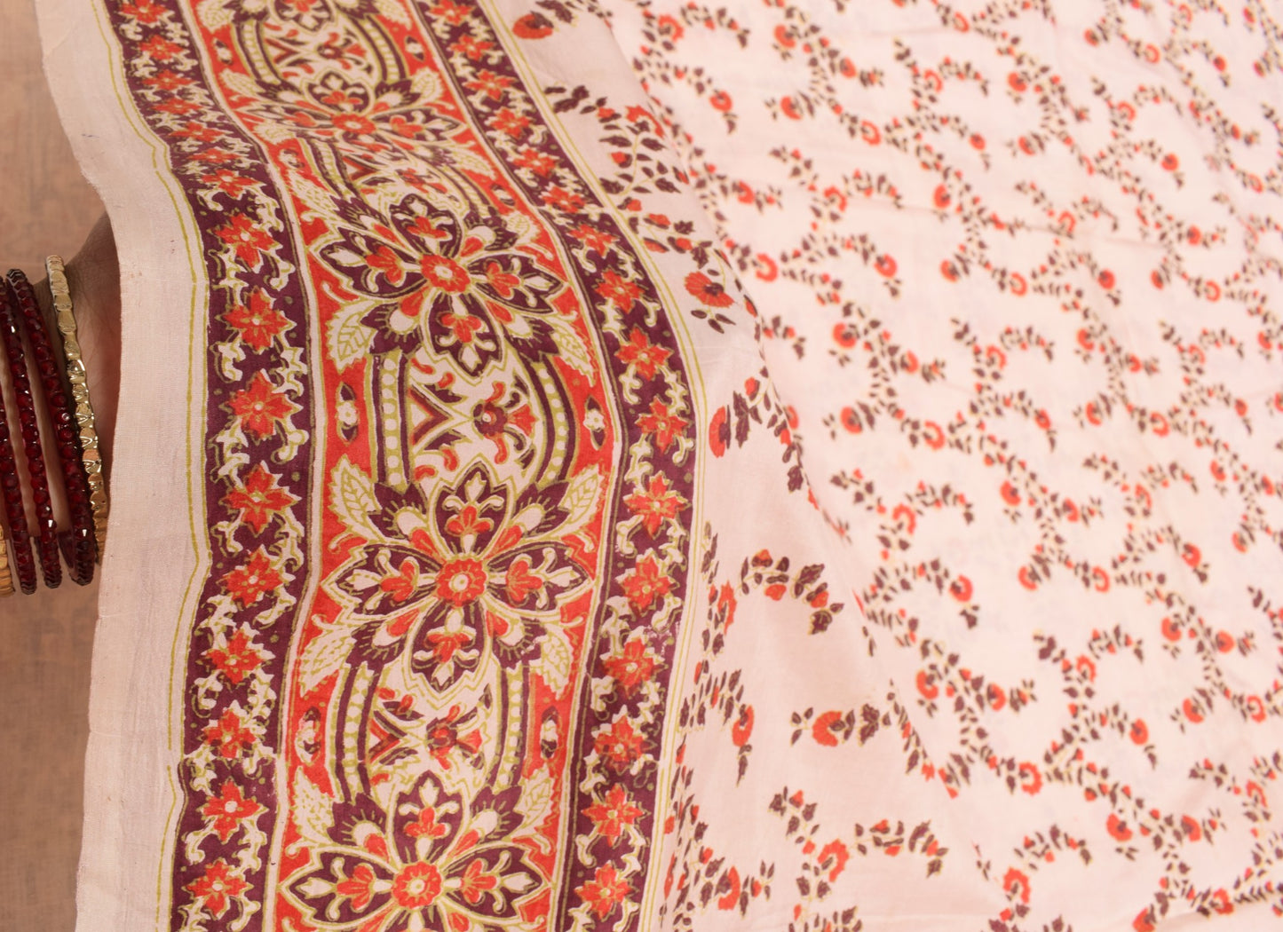 Sushila Vintage Baby Pink Saree 100% Pure Silk Hand Block Printed Soft Fabric