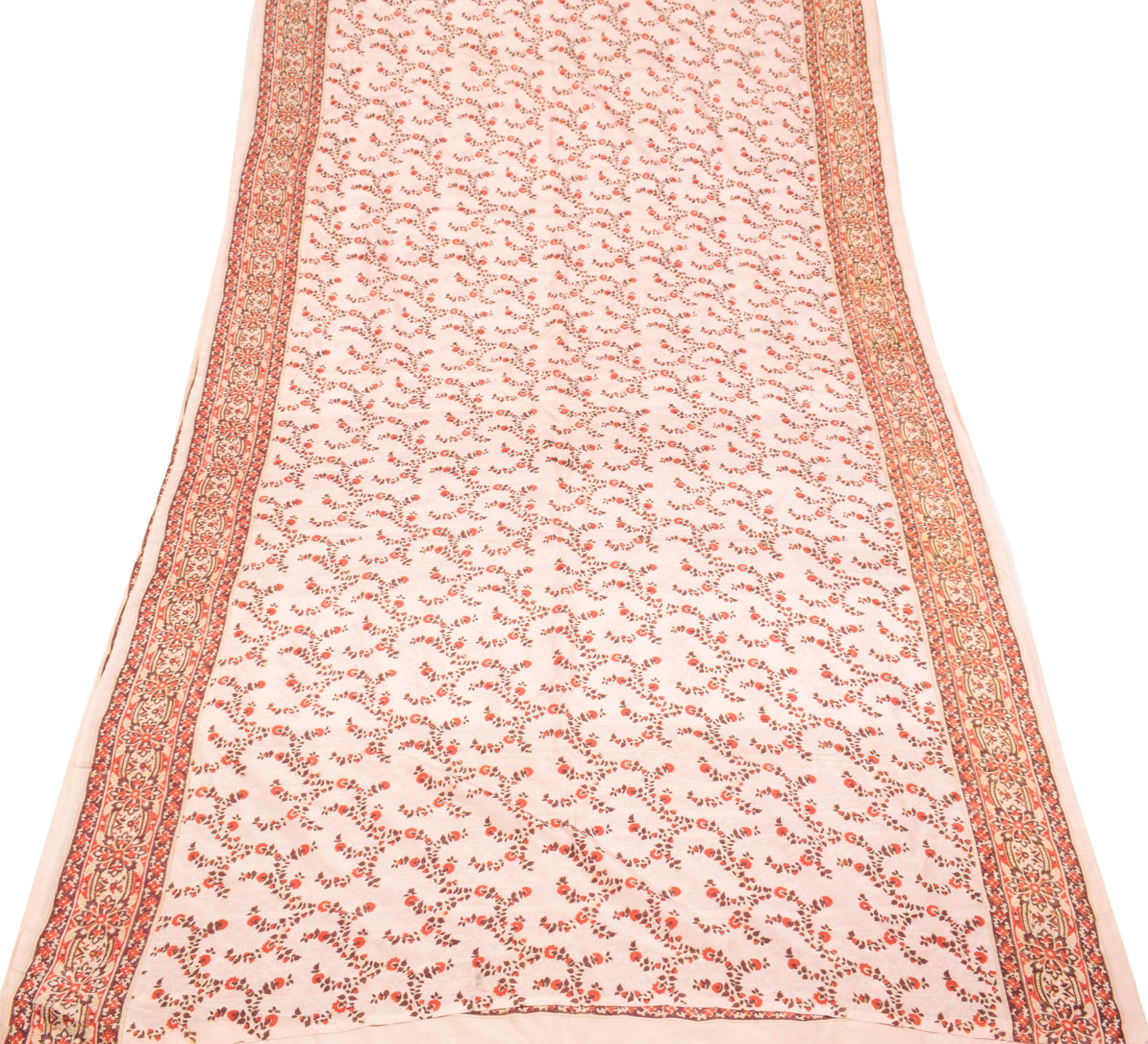 Sushila Vintage Baby Pink Saree 100% Pure Silk Hand Block Printed Soft Fabric