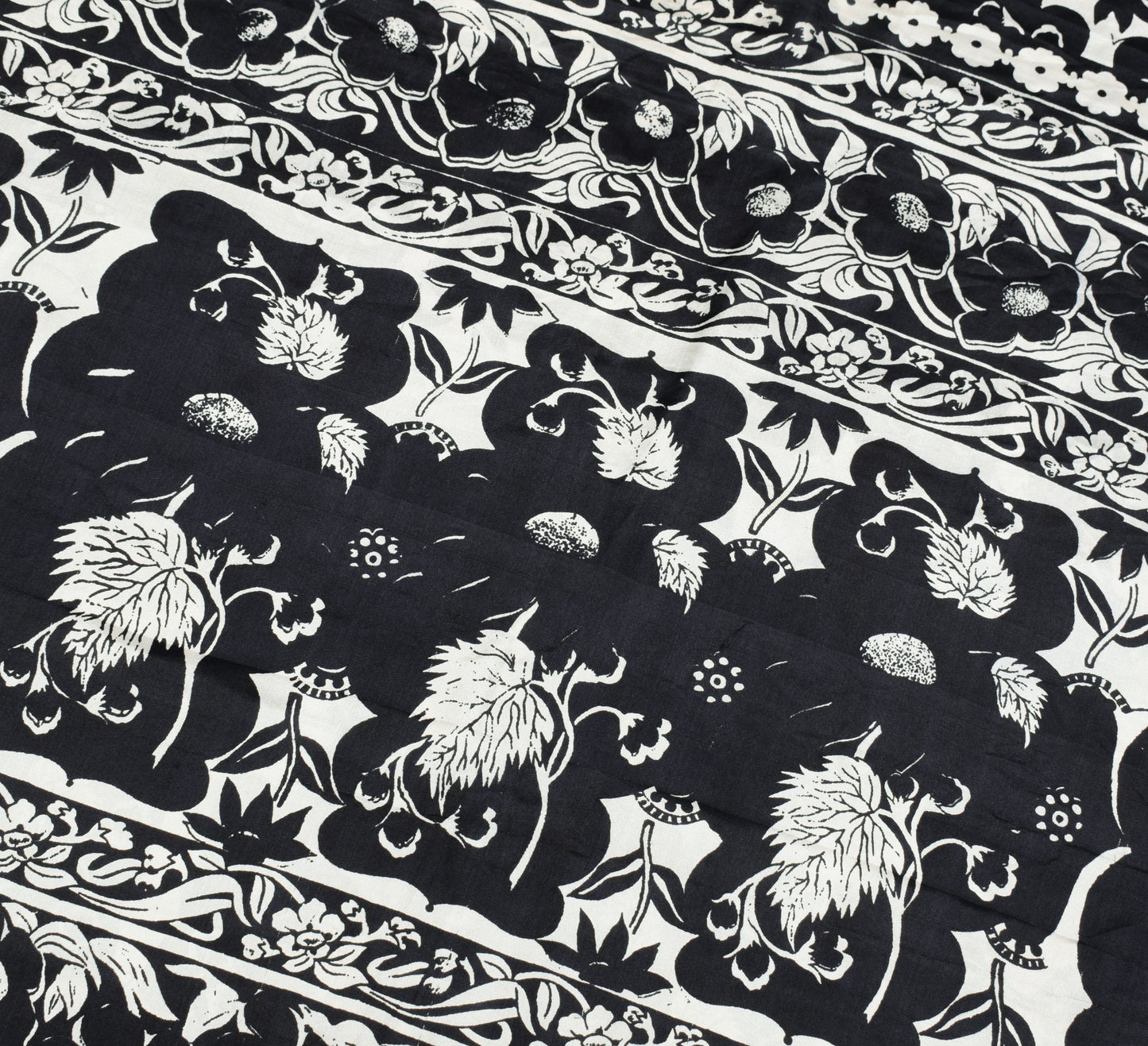 Sushila Vintage Black White Bollywood Saree Pure Satin Silk Printed Soft Fabric