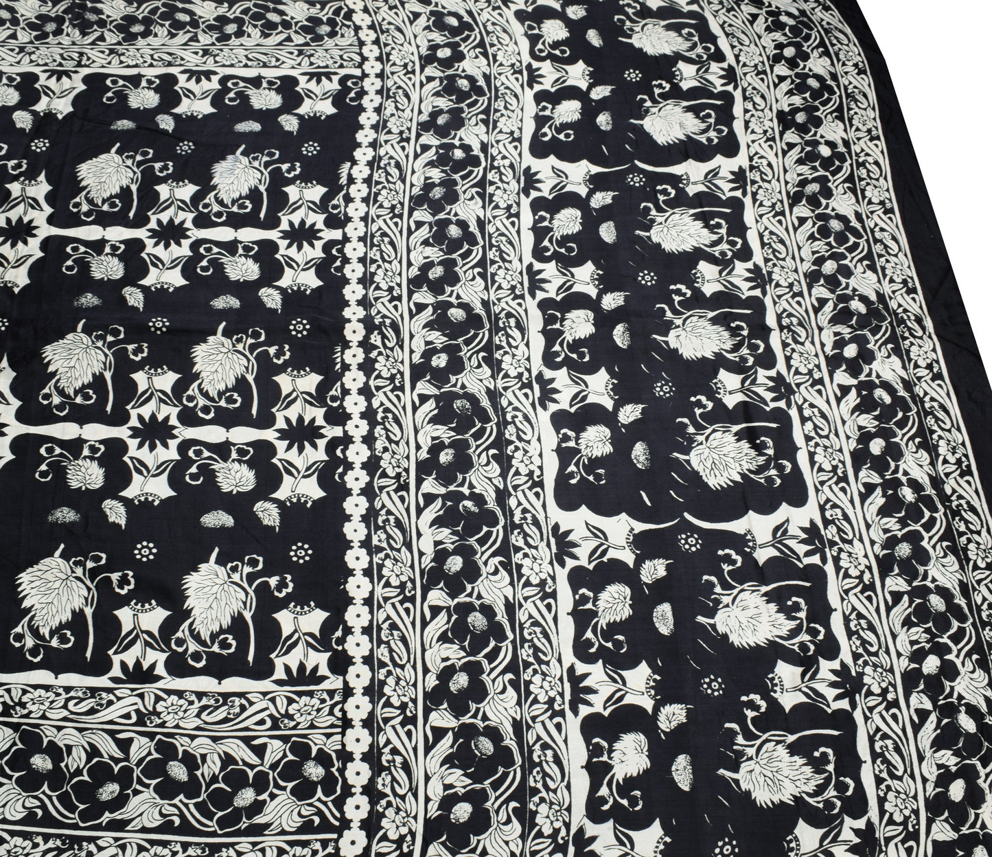 Sushila Vintage Black White Bollywood Saree Pure Satin Silk Printed Soft Fabric