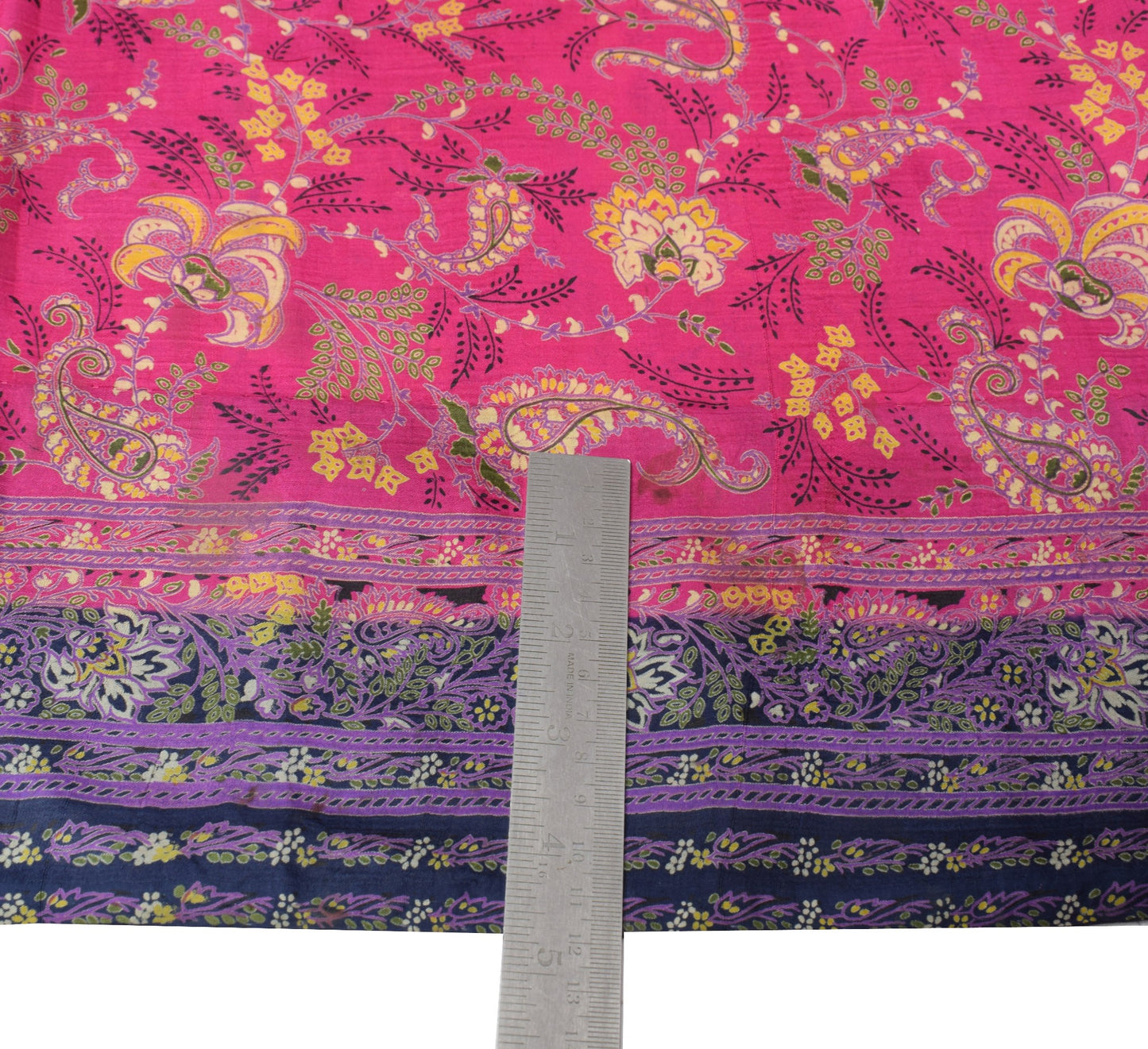 Sushila Vintage Magenta Paisley Printed Saree 100% Pure Silk Soft Craft Fabric