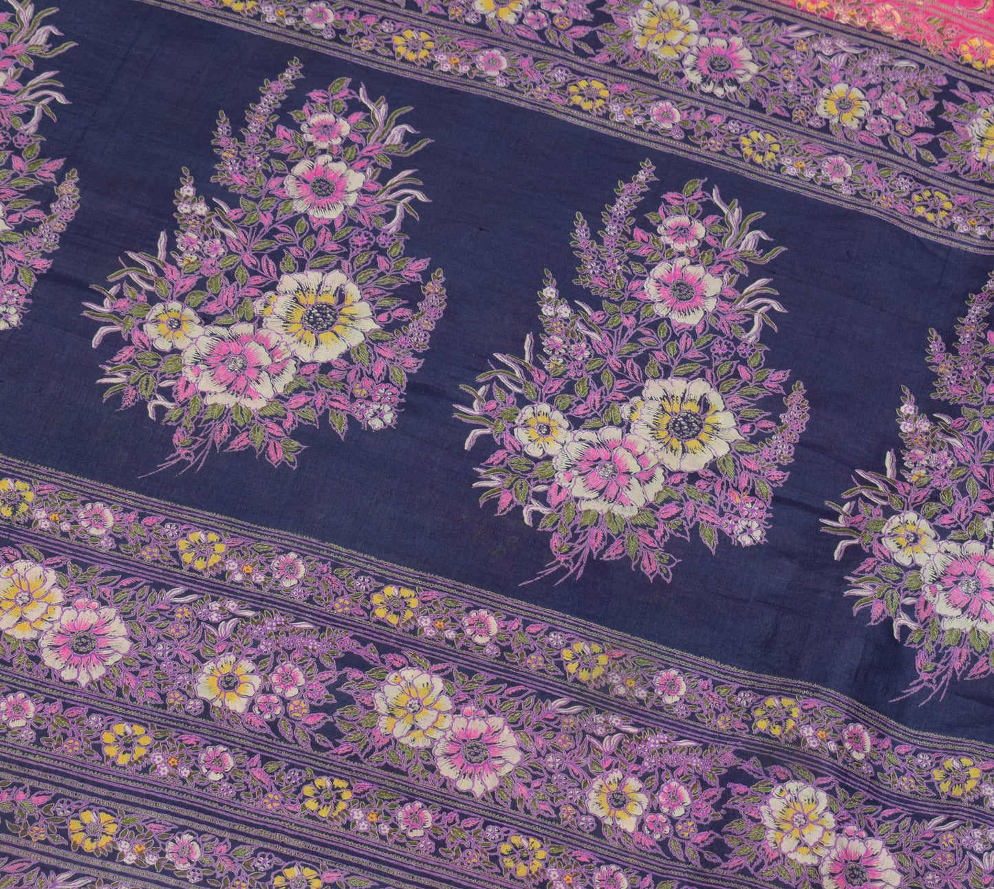 Sushila Vintage Magenta Paisley Printed Saree 100% Pure Silk Soft Craft Fabric