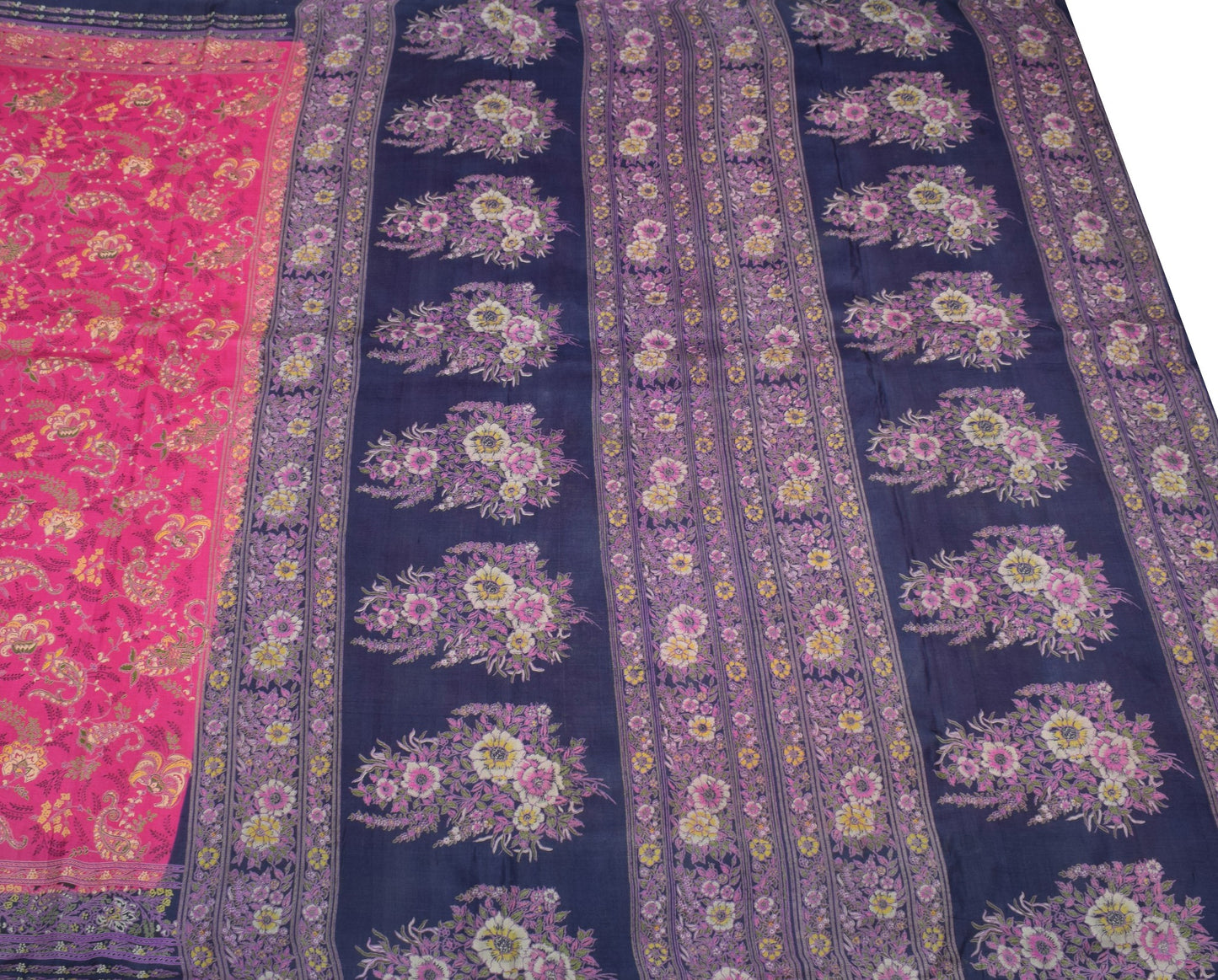 Sushila Vintage Magenta Paisley Printed Saree 100% Pure Silk Soft Craft Fabric
