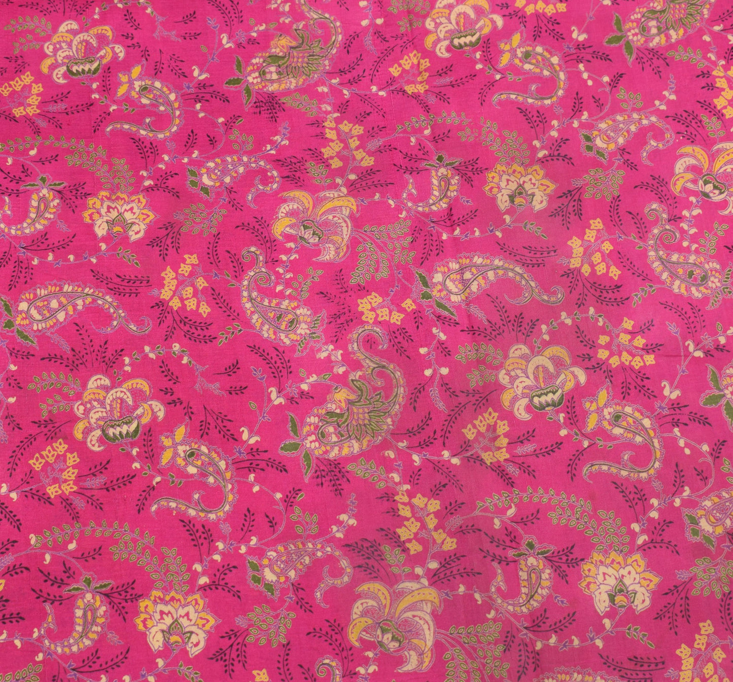 Sushila Vintage Magenta Paisley Printed Saree 100% Pure Silk Soft Craft Fabric
