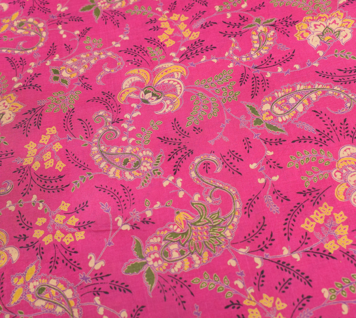 Sushila Vintage Magenta Paisley Printed Saree 100% Pure Silk Soft Craft Fabric