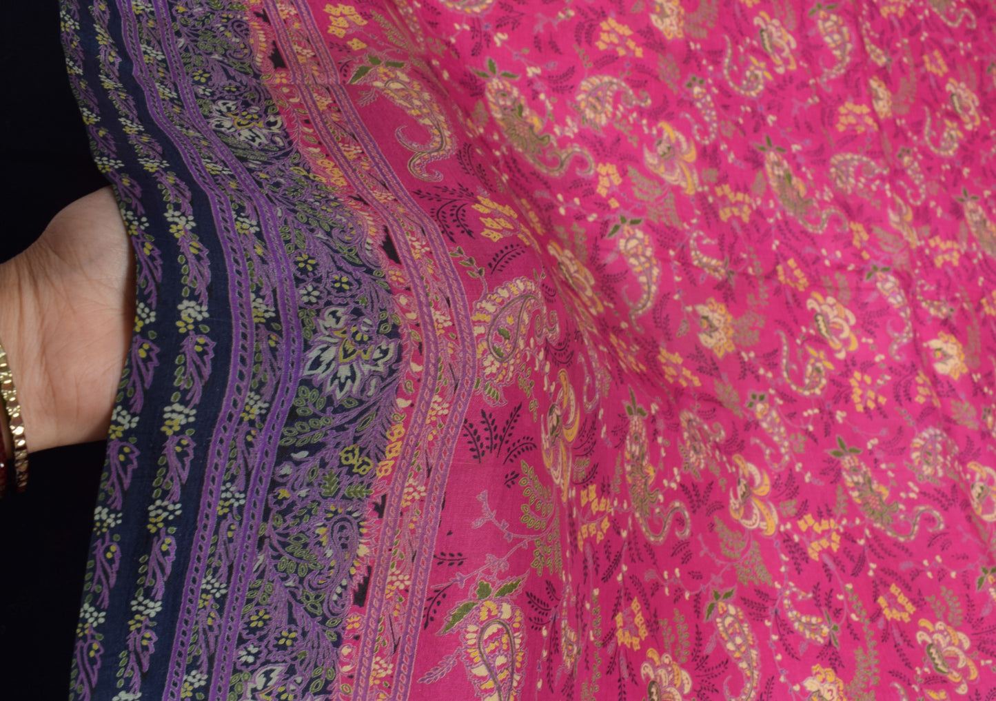 Sushila Vintage Magenta Paisley Printed Saree 100% Pure Silk Soft Craft Fabric