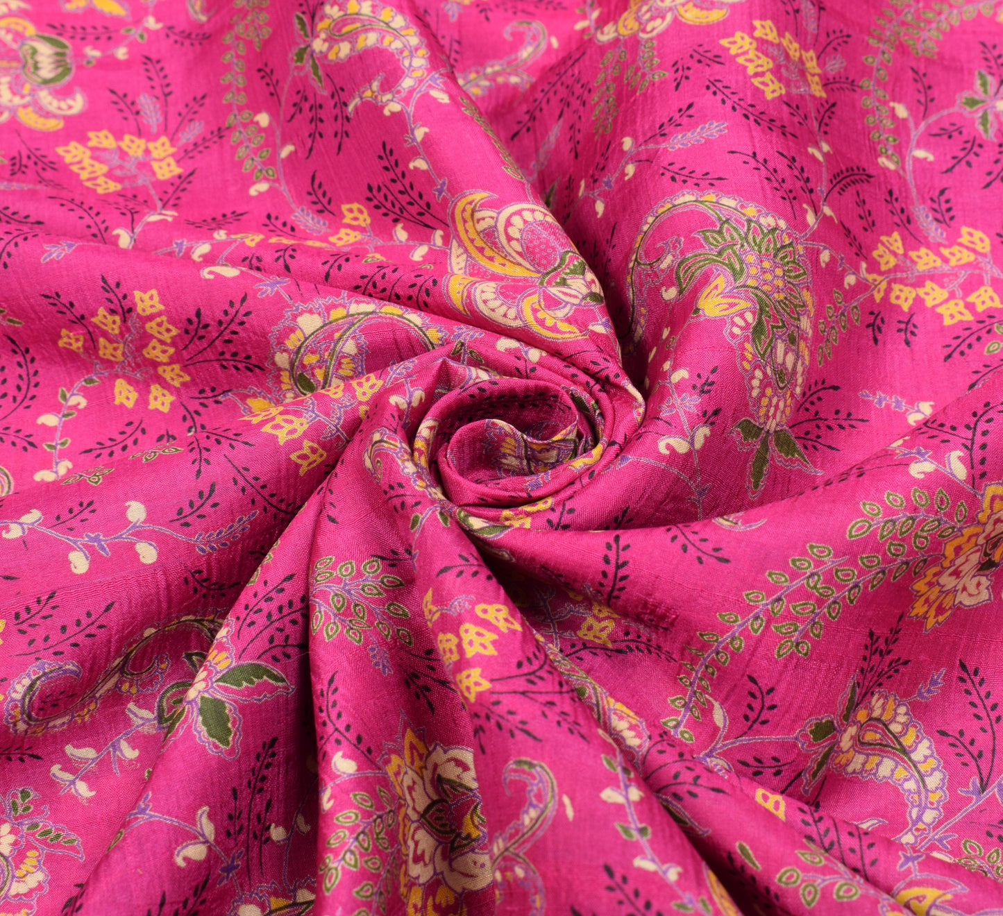 Sushila Vintage Magenta Paisley Printed Saree 100% Pure Silk Soft Craft Fabric