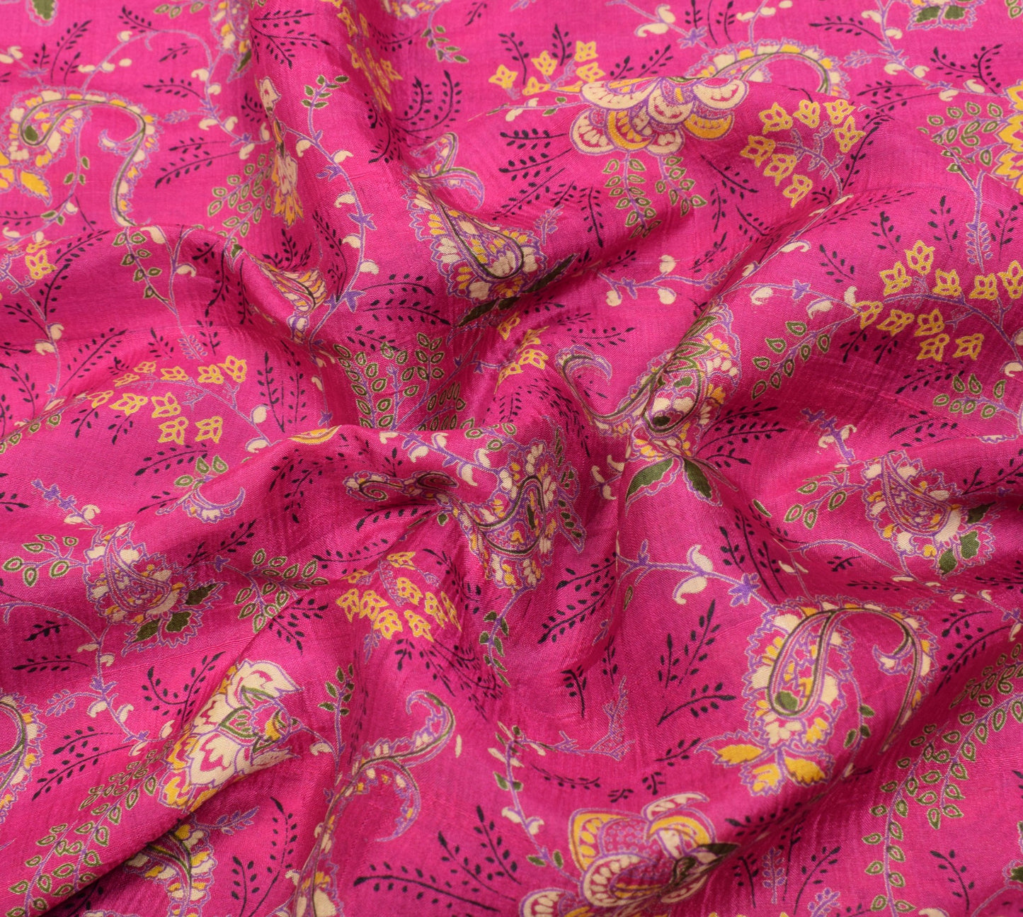 Sushila Vintage Magenta Paisley Printed Saree 100% Pure Silk Soft Craft Fabric