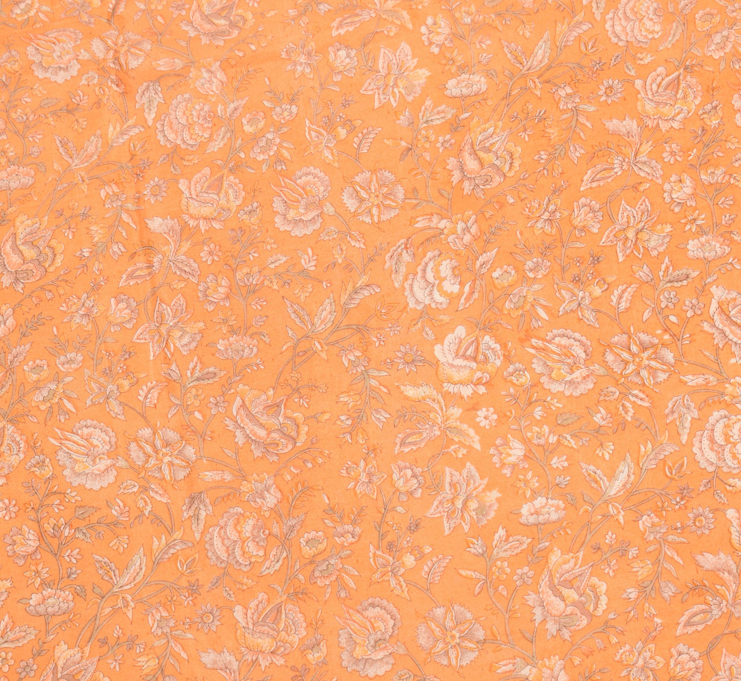 Sushila Vintage 100% Pure Silk Saree Orange Printed Floral 6YD Soft Craft Fabric