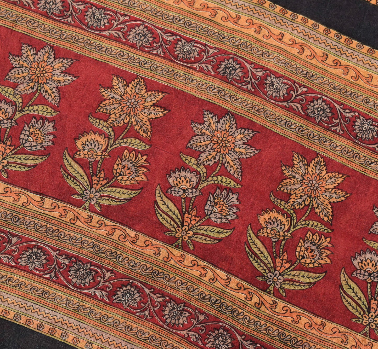 Sushila Vintage Paisley Black Saree 100% Pure Silk Printed Soft Craft Fabric