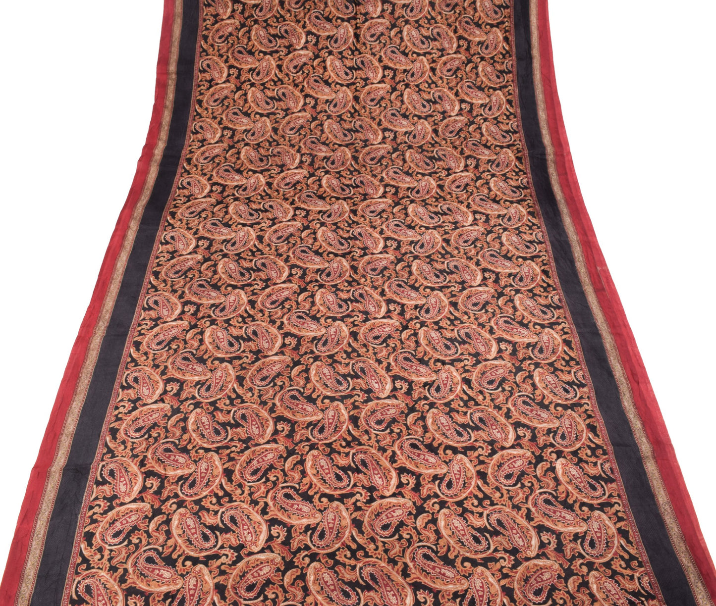 Sushila Vintage Paisley Black Saree 100% Pure Silk Printed Soft Craft Fabric