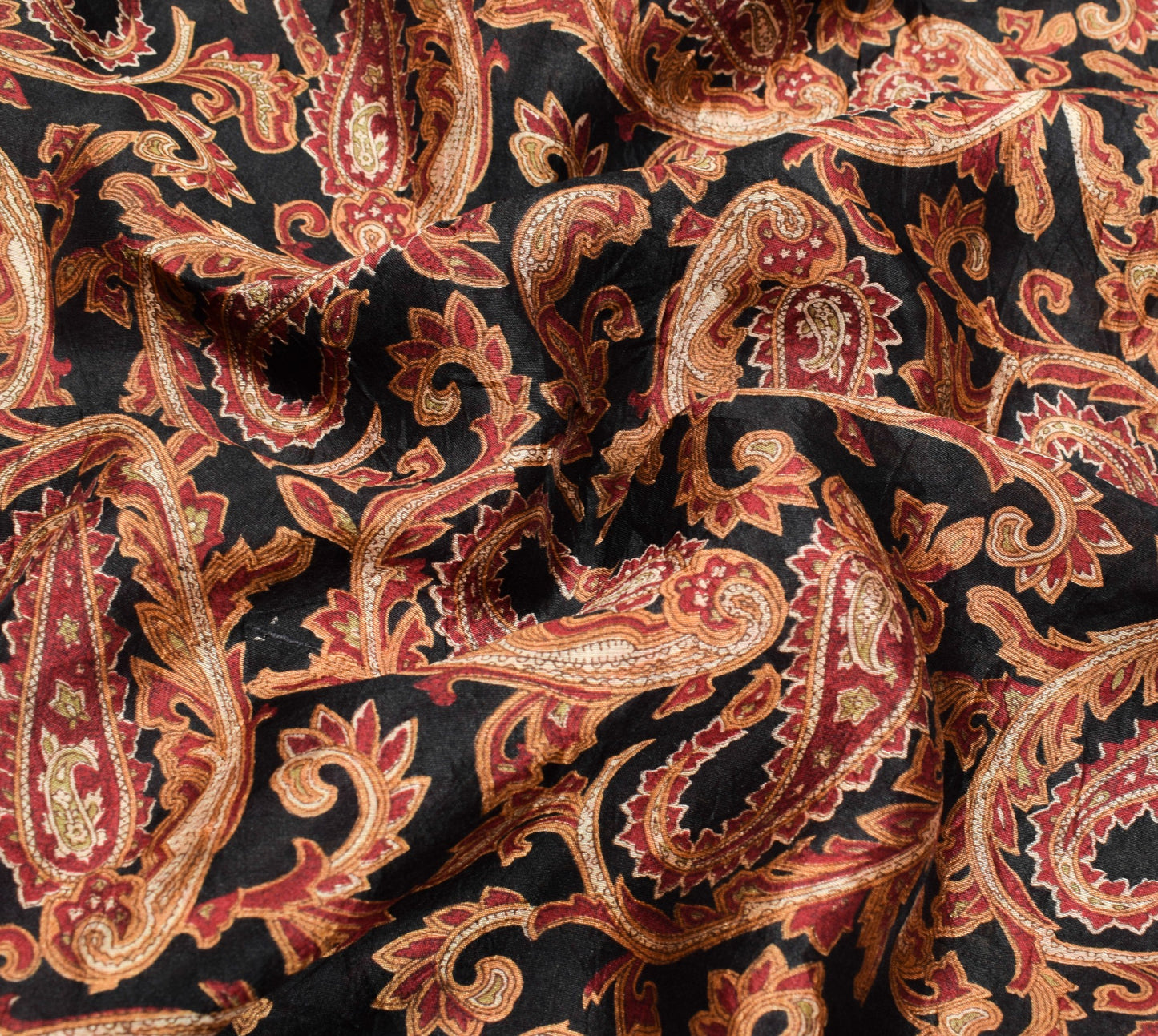 Sushila Vintage Paisley Black Saree 100% Pure Silk Printed Soft Craft Fabric