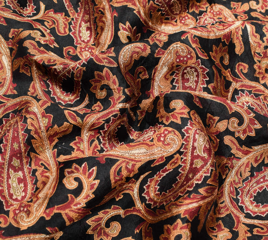 Sushila Vintage Paisley Black Saree 100% Pure Silk Printed Soft Craft Fabric