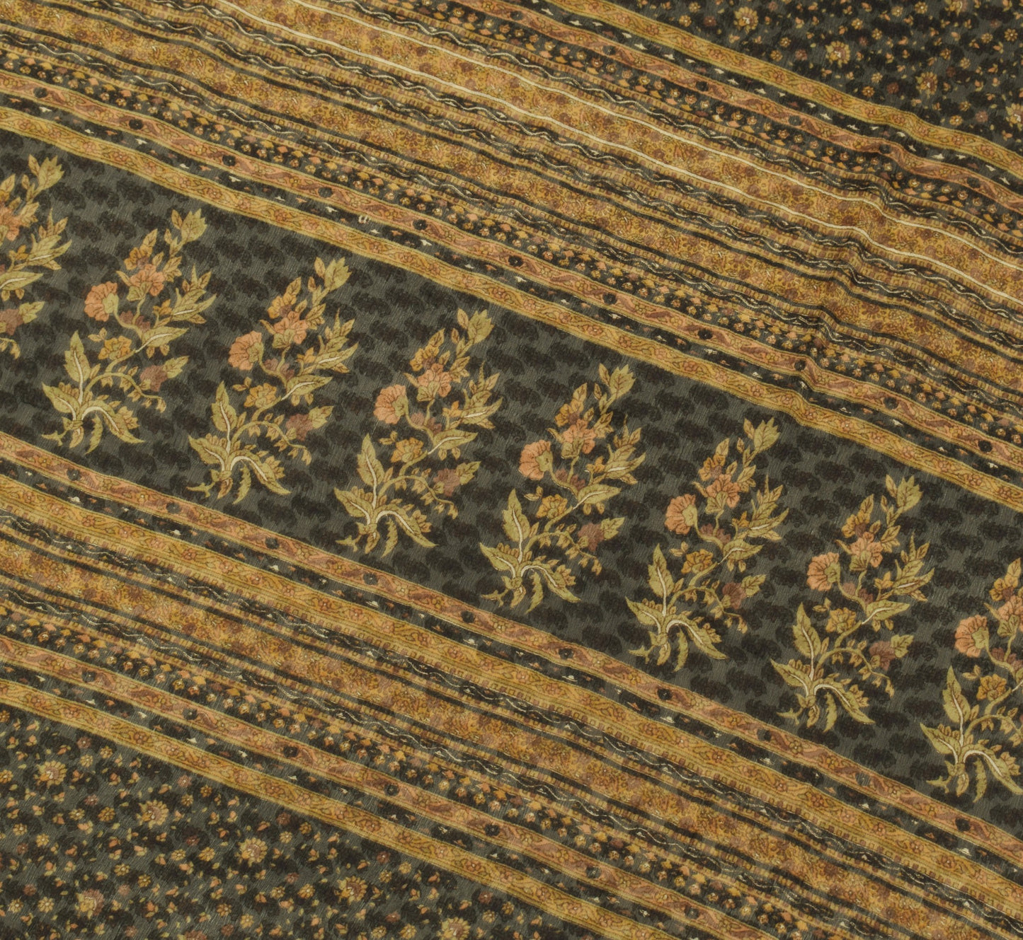 Sushila Vintage Floral Saree 100% Pure Chiffon Silk Printed Soft Craft Fabric