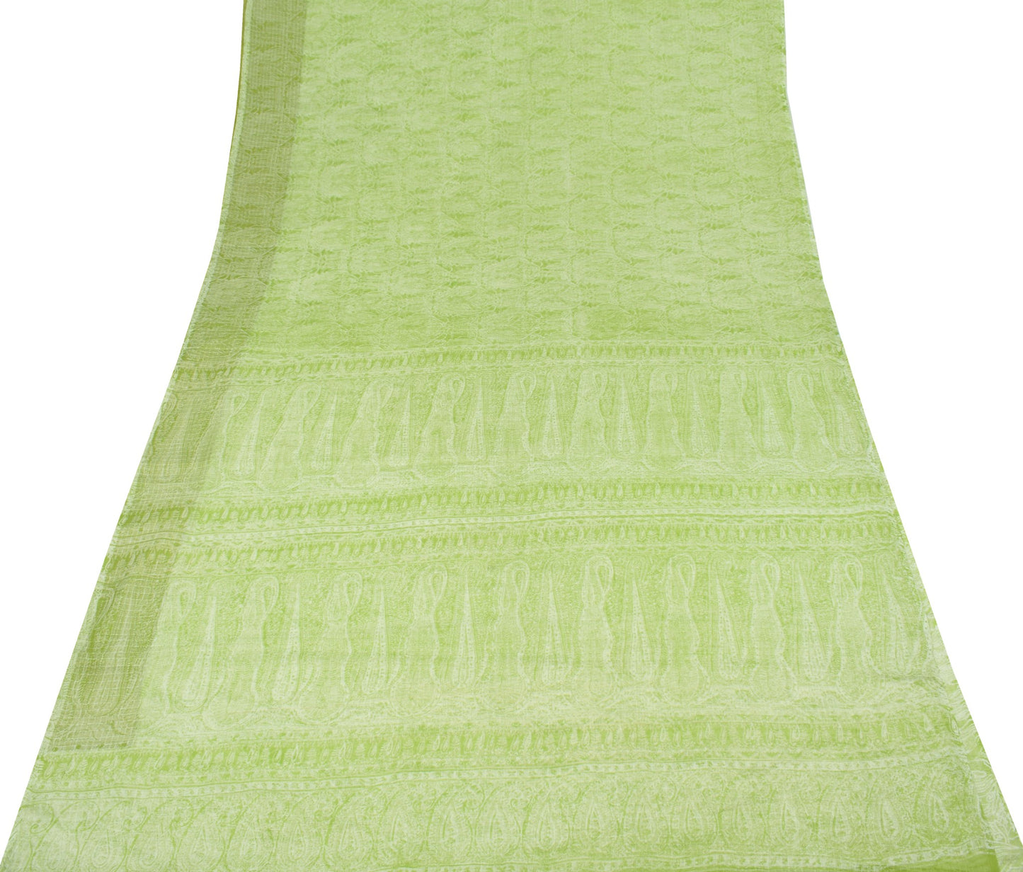 Sushila Vintage Pure Chiffon Silk Saree Green Abstract Printed Soft Craft Fabric