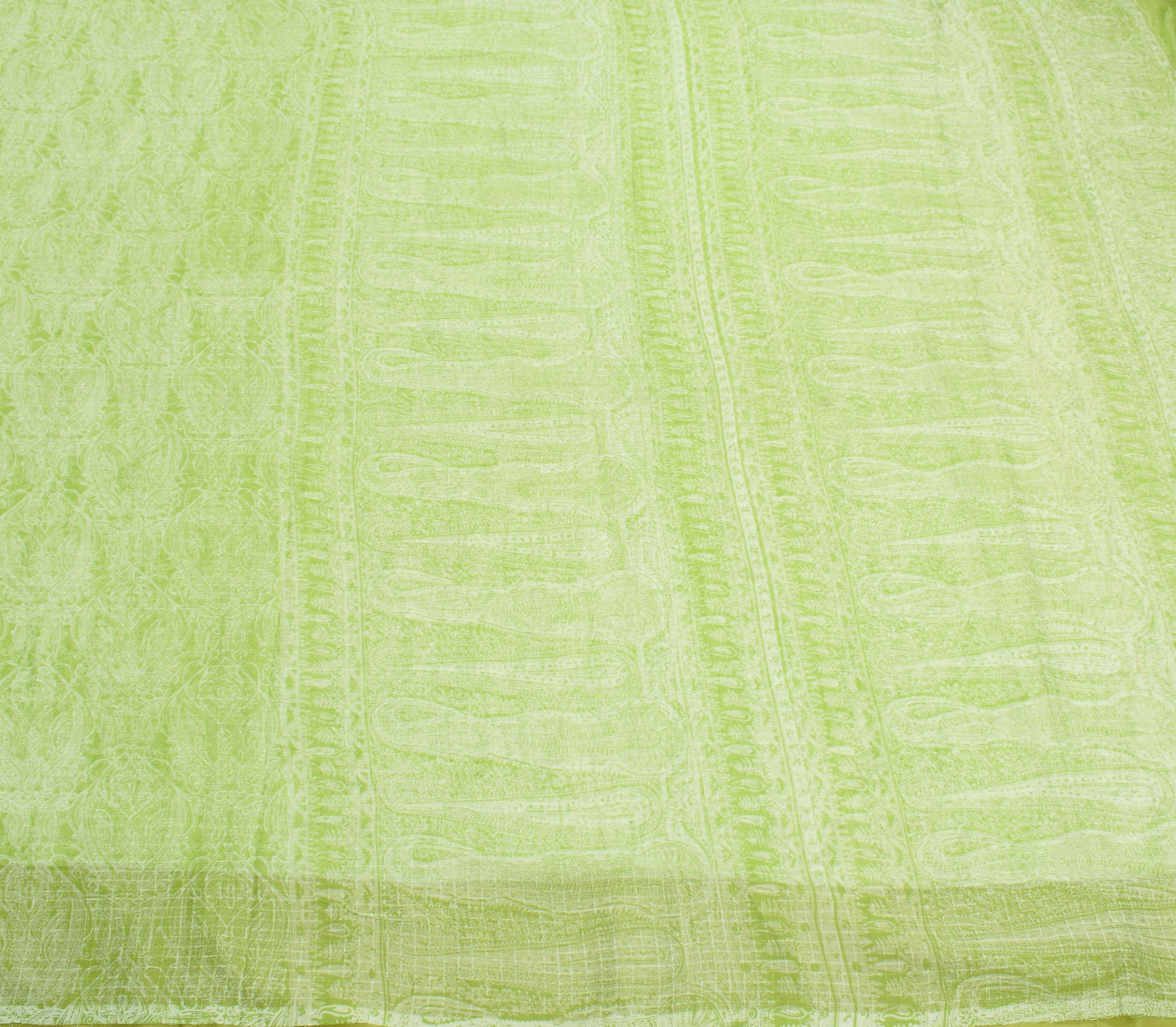 Sushila Vintage Pure Chiffon Silk Saree Green Abstract Printed Soft Craft Fabric